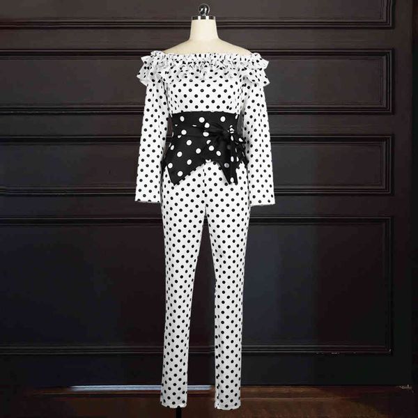 

rompers women polka dot off the shoulder coveralls plied black slices waist club blackless party long elastic sleeve general 16t7, Black;white
