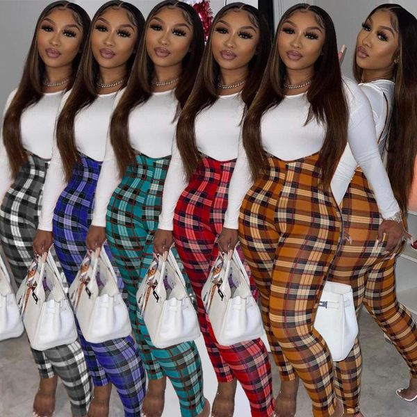 

women's tracksuits 2021 summer slim slimming plaid jumpsuit waist t-shirt two-piece suit, Gray