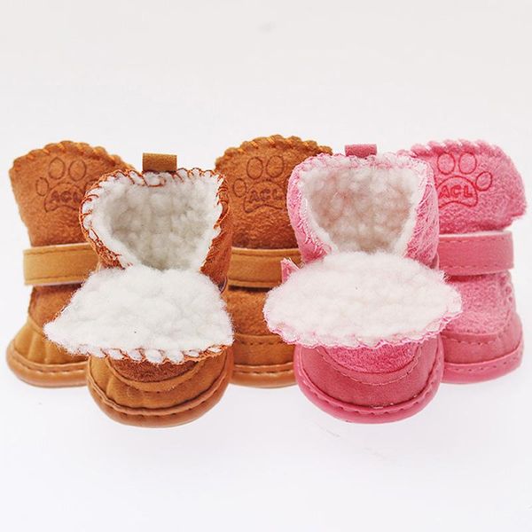 

dog apparel sell non-slip shoes cotton waterproof warm winter pet thick soft bottom khaki/pink snow boots