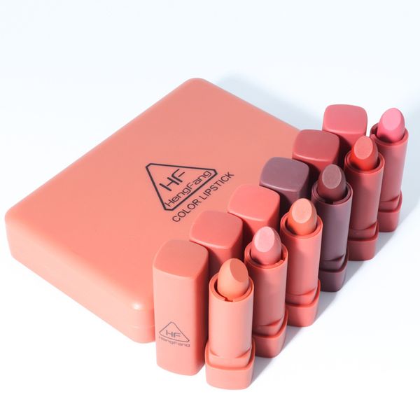 

hf 6pcs/pack pumpkin set matte moisturizing stick velvet lasting girl student glaze lip tint kit