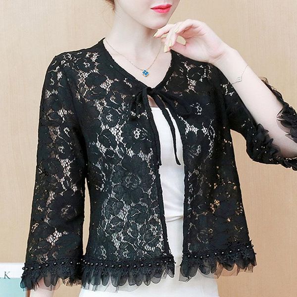 

plus size blouse women 2021 v-neck hollow lace shirt clothes shirts blusas mujer d103 women's blouses &, White