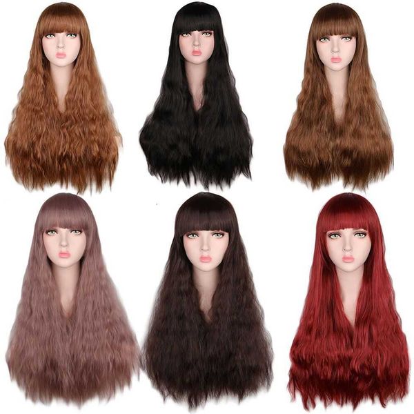 

cosplay wig women's fashion trim face ffy corn perm long curly hair chemical fiber headgear, Black