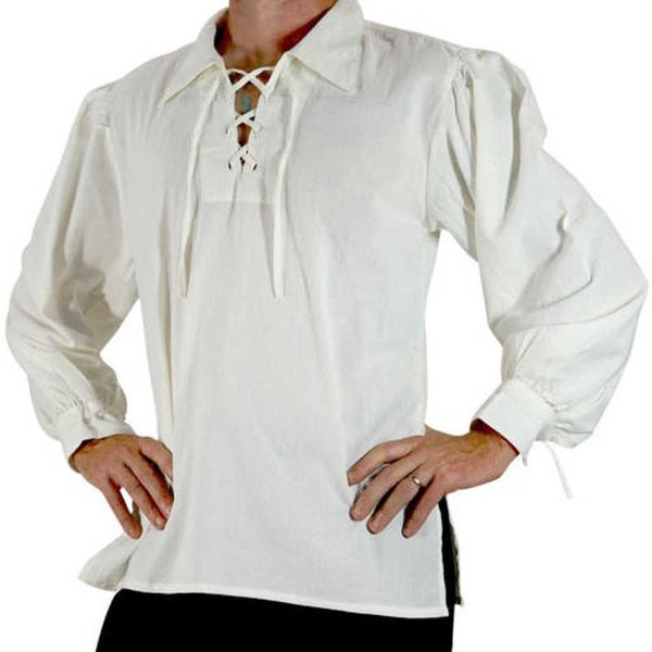 

men's medieval tie lapel shirt loose and comfortable cb8922, White;black