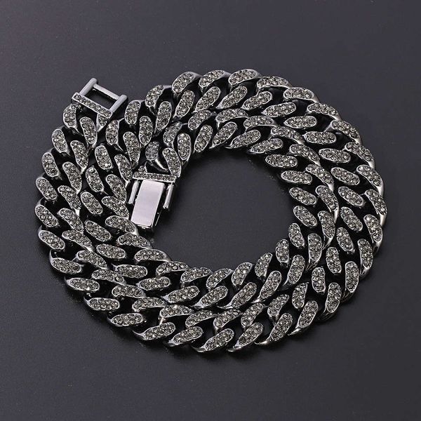 

chain strip cuban men's gold plated full diamond alloy hip hop, Silver