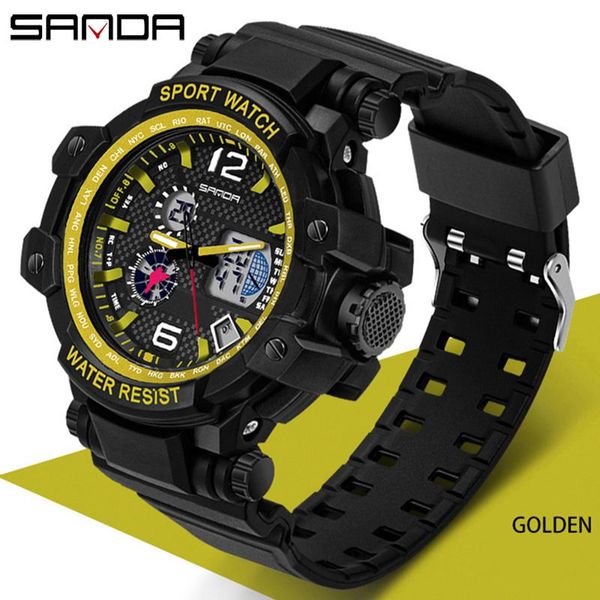 

wristwatches sanda fashion men sports watches led bright quartz digital clock military dual display waterproof watch, Slivery;brown