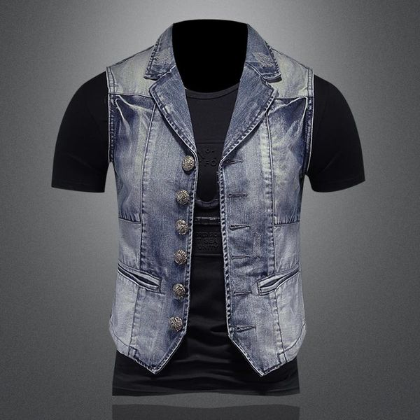 

men's vests 2021 spring autumn fashion casual men solid color embroidery single breasted slim hip hop sleeveless denim waistcoat, Black;white