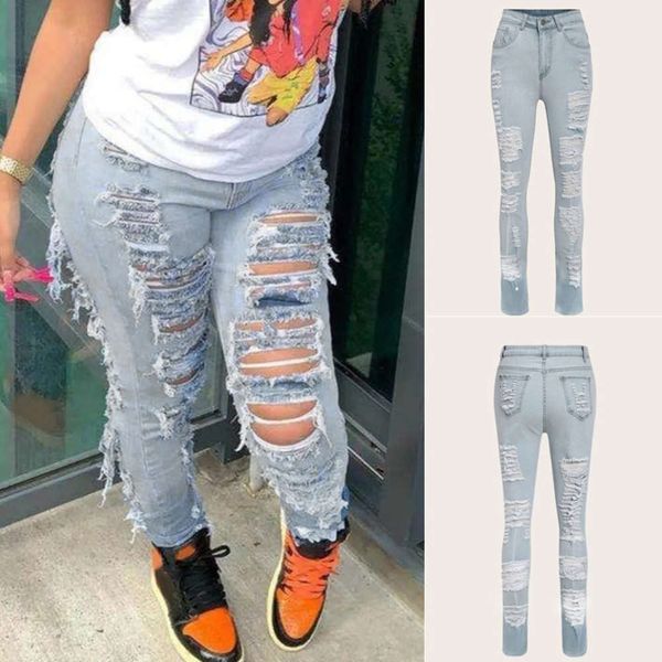 

fashion washed hole high waist leggings, Blue