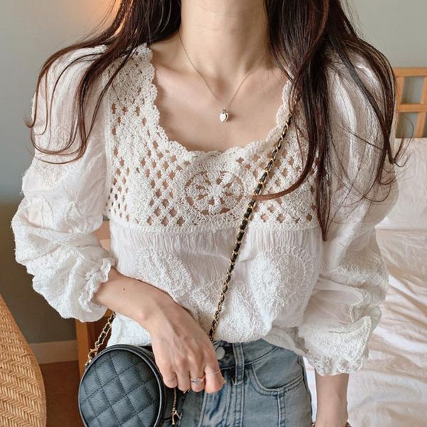 

women's blouses & shirts 2021 autumn casual elegant women high street chic france vintage long sleeve office lady designer korean cloth, White