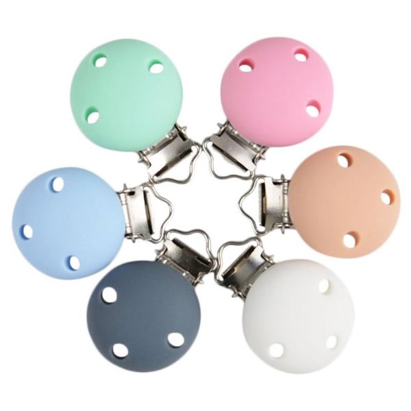

pacifiers# 6pcs round pacifier clips with 3 holes silicone soother dummy nipples holder for infant baby (mixed colors)