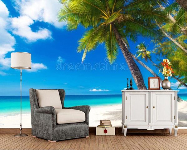 

wallpapers papel de parede palm tree over white sand beach natural 3d wallpaper living room tv sofa wall bedroom restaurant cafe bar mural