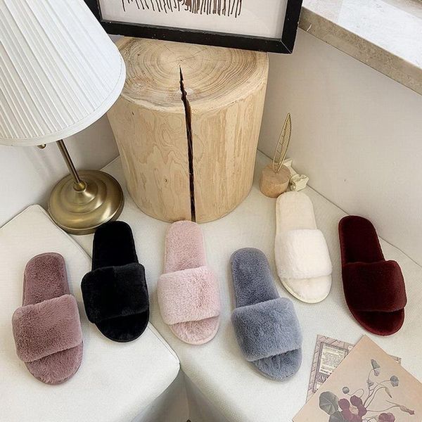 

slippers women winter shoes fur home indoor plush fluffy warm female flat ladies soft black white