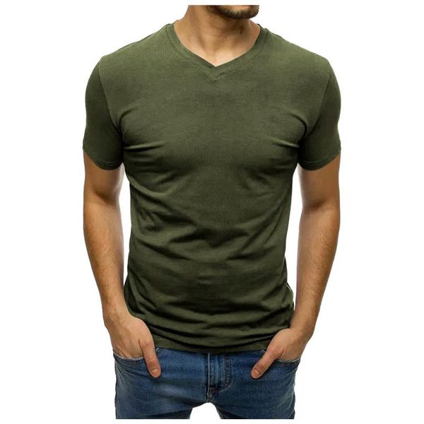

men's t-shirts summer short-sleeved v-neck t-shirt solid color slim bottoming shirt large size stretch fitness gym running, White;black