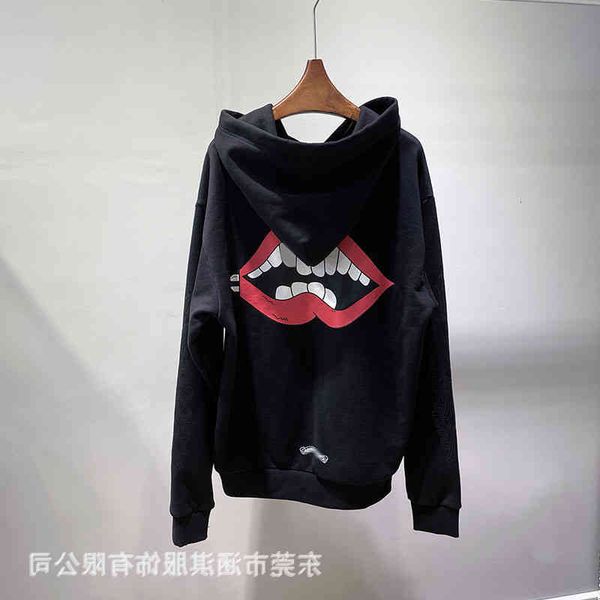 

men's trend 2021 and fashion women's color sanskrit large mouth printed hoodie top, Black