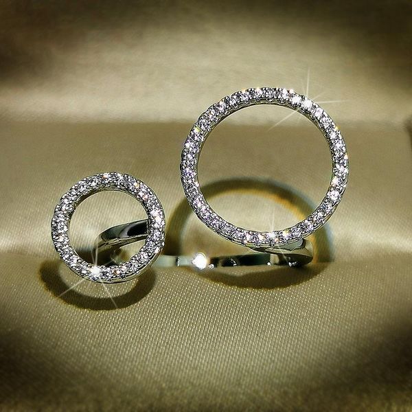 

sterling silver ring for women diamond resizable fine jewelry luxury christmas round cute 925 cluster rings, Golden;silver