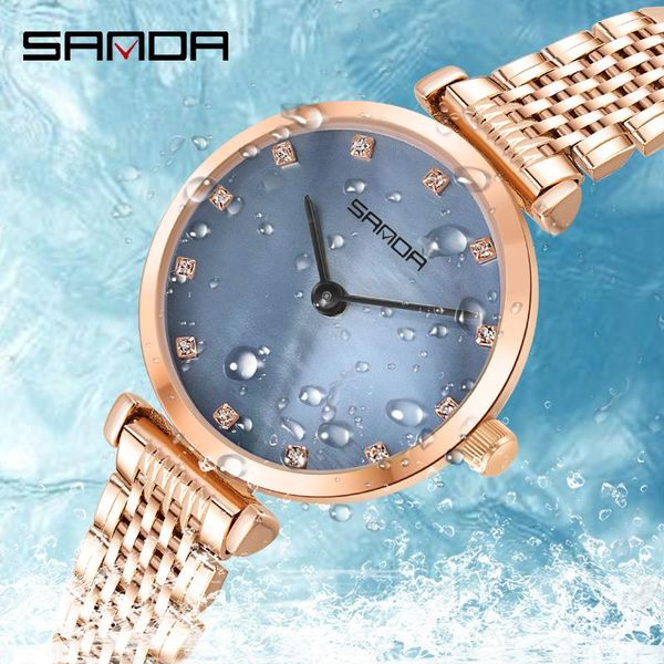 

wristwatches sanda brand fashion women diamond casual watches quartz waterproof stainless steel belt ladies business watch relogio feminino, Slivery;brown