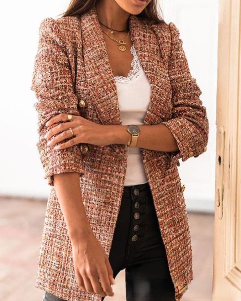 

women's suits & blazers tweed button design long sleeve blazer coat, White;black