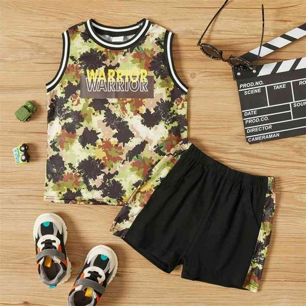 

2-piece toddler boy camouflage camisole and shorts set 210528, White