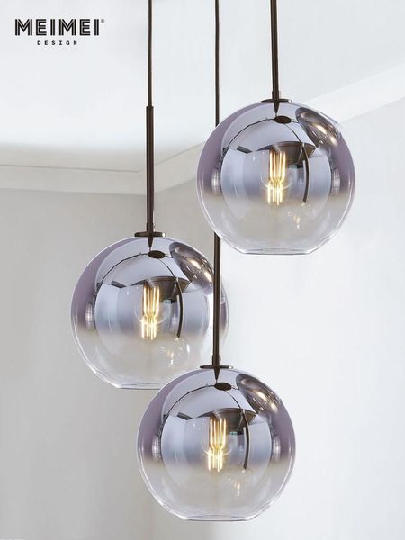 

pendant lamps nordic postmodern minimalist style light bar dining room table lamp kitchen single glass gradient ball chandelier