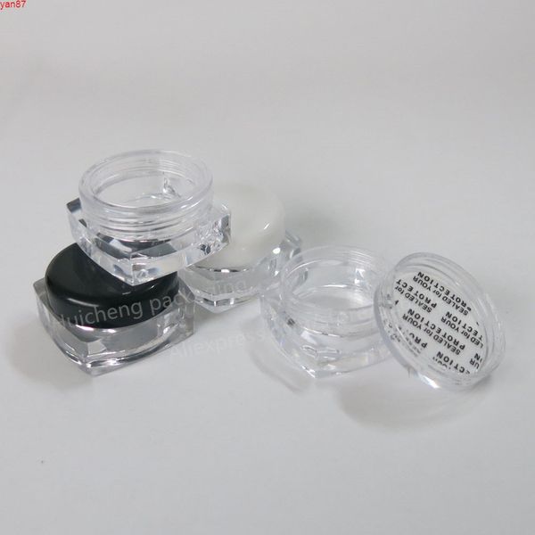 100 x 3G limpar quadrado recarregável ps creme jarro preto recipiente cosmético 3ml frasco de plástico transparente jargoods qty
