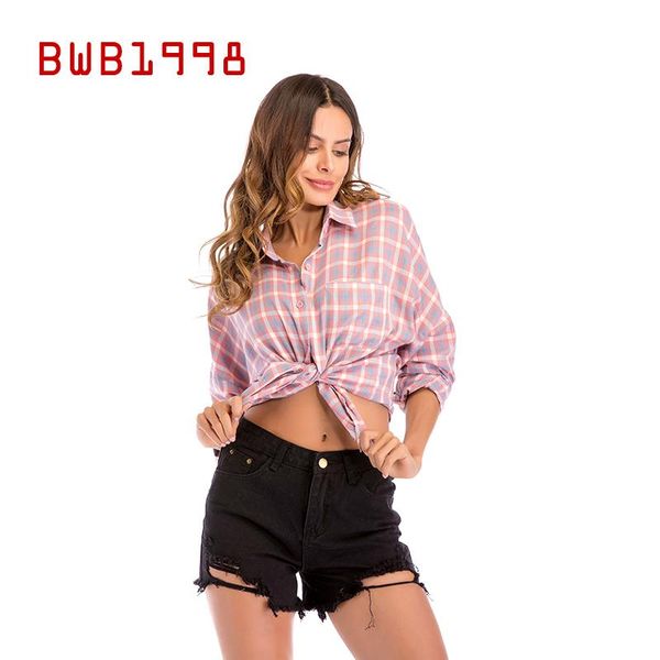 

women's blouses & shirts bwb1998 shirt plaid casual women slim fit straight bow all-match 2021 fashion, White