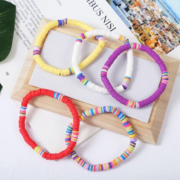 

beaded, strands bohemian ethnic beach mixed color soft ceramic round flake bracelet rainbow women fashion summer holiday jewelry for girls, Black