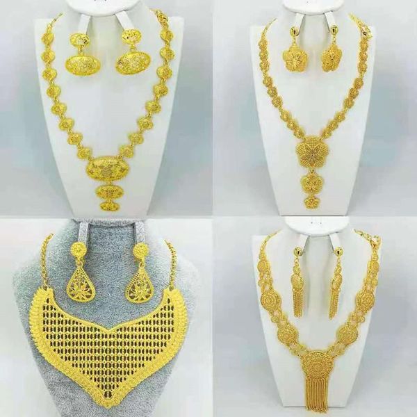 

earrings & necklace 24keuropean and american luxury gold-plated jewelry set ladies exquisite gifts african wedding bridal, Silver