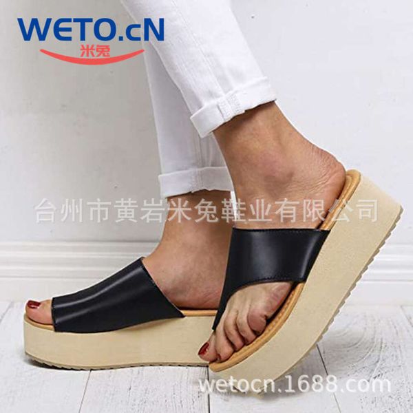 

summer 43 large toe sandals women's british light muffin slope heel slippers, Black