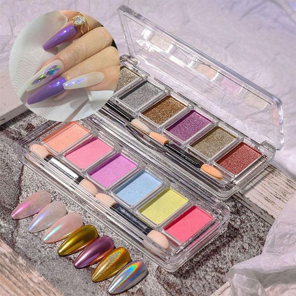 

nail glitter 6 color/set mixed color nails glitters solid magic mirror powder aurora manicure diy art decor, Silver;gold