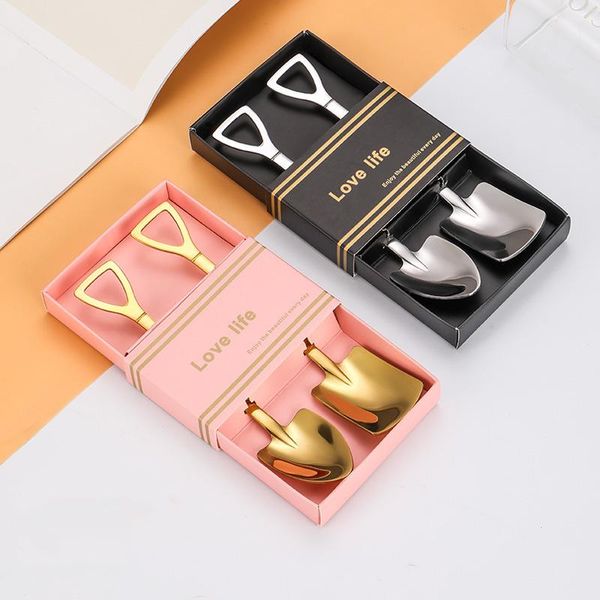 

spoons 2pc creative shovel shape coffee spoon stainless steel dessert watermelon ice cream tip flat