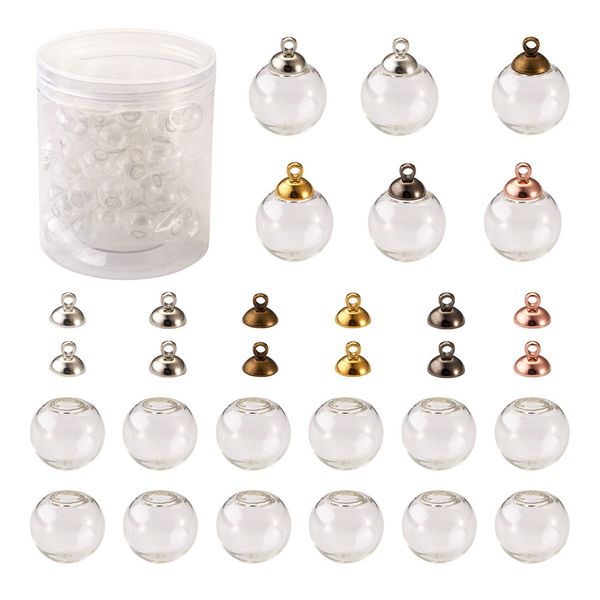 60 pçs / caixa clara garrafa de vidro encantos mini globo bola vazia garrafas pingente com fiança de tampa para jóias fazendo brinco diy colar de brinco