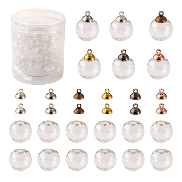 60 Pz/scatola Bottiglia di Vetro Trasparente Charms Mini Globe Palla Bottiglie Vuote Ciondolo con Cap Cauzione Per Monili Che Fanno Collana Orecchino FAI DA TE