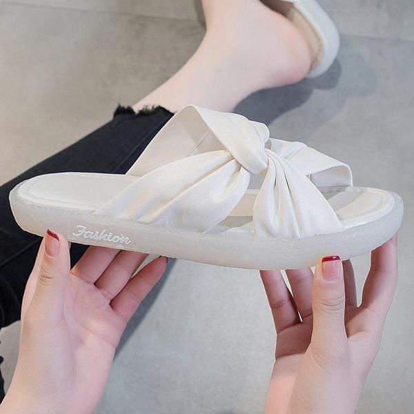 

sandals brand large size women summer leather flat women's slippers soft casual beach shoes zapatillas mujer, Black
