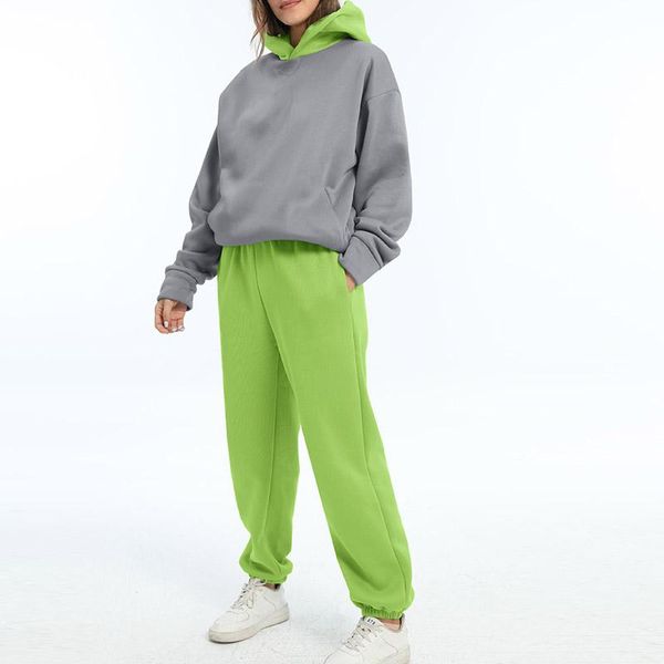 

women's two piece pants fashion spliced suits autumn winter panelled thick warm tracksuits long sleeved vintage loose sets, White
