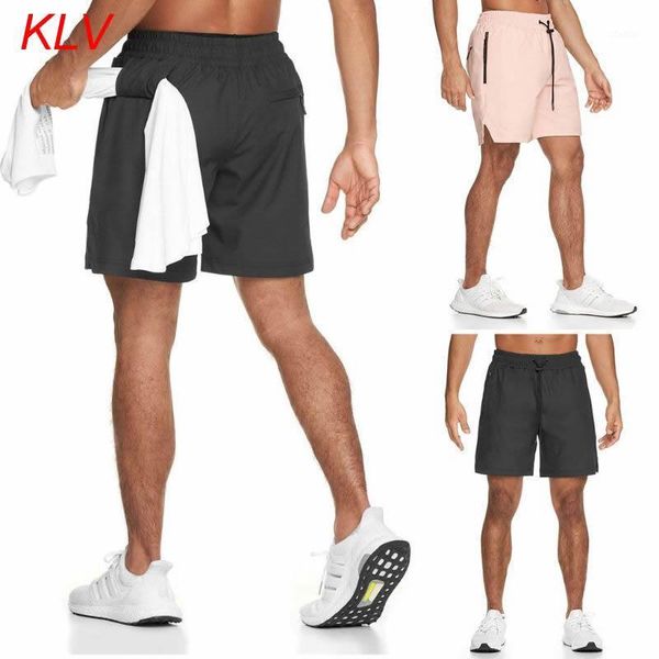 

men athletic running 2 in 1 shorts fitness gym workout quick dry pants training sweatpants with towel loop pockets, White;black