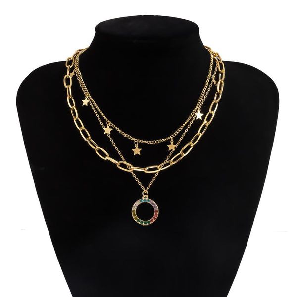 

chokers vintage gold star choker necklace for women fashion colorful crystals charm pendant necklaces modern trend crystal party jewelry, Golden;silver