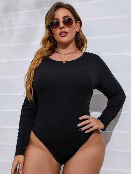 

plus slim fit tee bodysuit u2ha#, Black