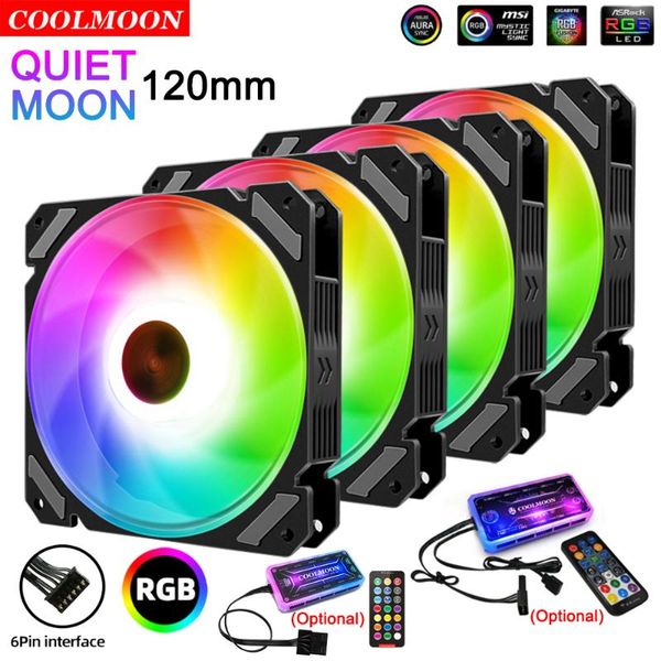 

coolmoon quiet moon 120mm computer case fan 6pin rgb colorful led light for radiator mute pc chassis cooler accessories fans & coolings