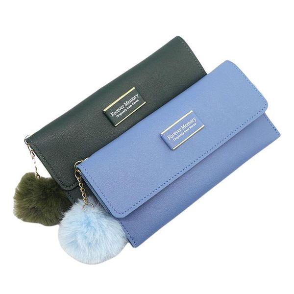 

wallets women 2-fold wallet with pompom pendant, fashion long coin purse casual style cell phone pack, Red;black
