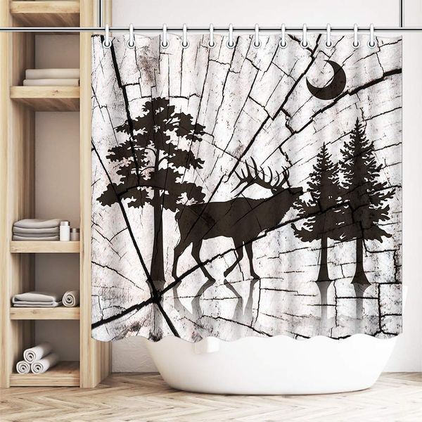 

deer shower curtain decoration black silhouettes of elk wild animal tree forest rustic shower curtain modern decorative