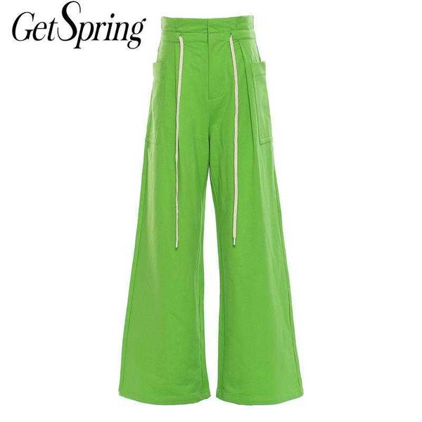 

getspring women pants capris oversized pocket drawstring wide leg high waist loose casual long trousers autumn 210601, Black;white