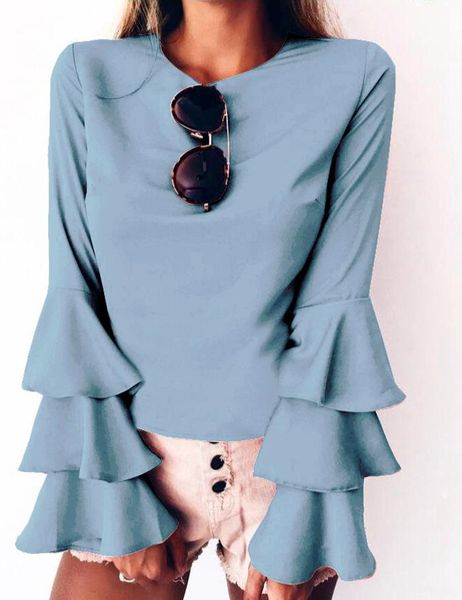 

women's blouses & shirts woman long sleeve ruffle blouse plus size 2021 spring autumn chiffon shirt, White