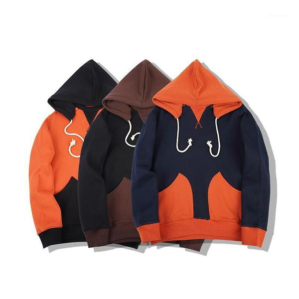 

men's hoodies & sweatshirts ok1514 men 520g heavy weight detachable hooded fleece fashion personality color contrast japan style retro, Black