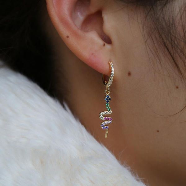 

fashion rainbow cz snake earrings for women ethnic delicate long hanging dangle earring animal trendy elegance jewelry & chandelier, Silver