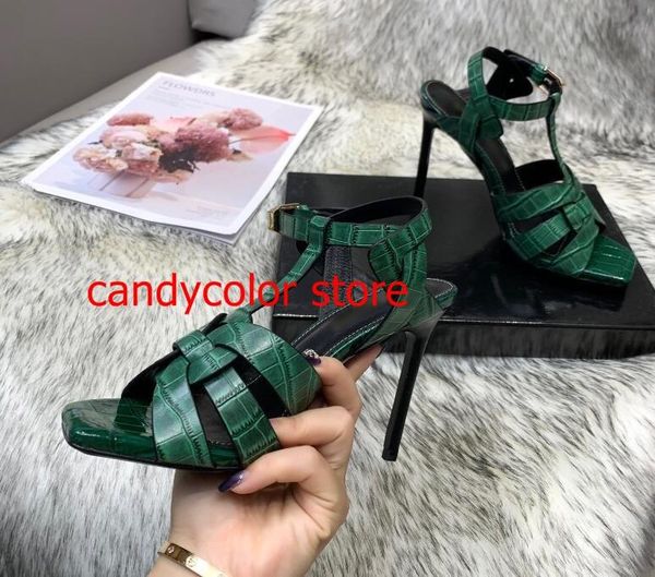 

corcodile leather italy style girls party dress high heels buckle t-strap street woman stiletto sandals shoes, Black
