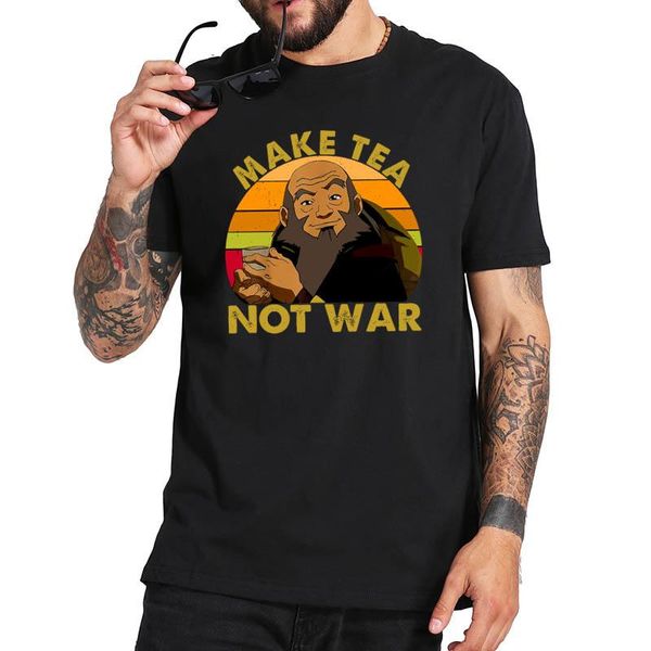 

men's t-shirts make tea not war t shirt uncle iroh avatar tshirt peaceful samurai drinker 100% cotton soft tee, White;black