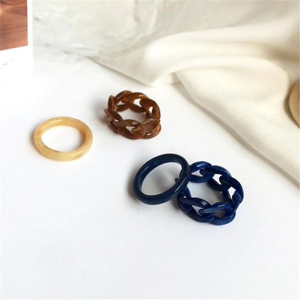 

fashion retro geometric circular acrylic resin chain finger joints ring set for women gift jewelry accessories r666 cluster rings, Golden;silver
