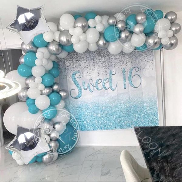 

party decoration theme decors blue white silver pentagram metal balloon wedding event ballon baby shower kids birthday supplies