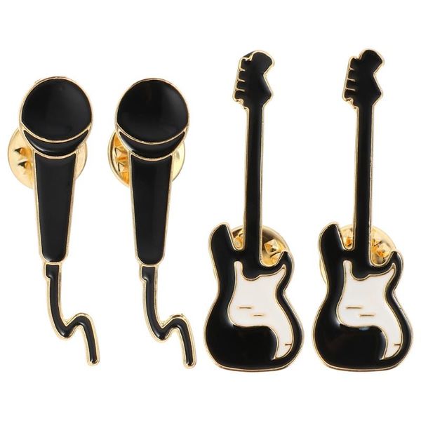 

pins, brooches 4pcs alloy brooch pin microphone breastpin guitar for decor use, Gray