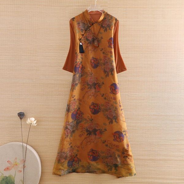 

ethnic clothing hi-end summer women printed tassels cheongsam dress slim elegant lady chinese style a-line party qiapo s-xxl, Red