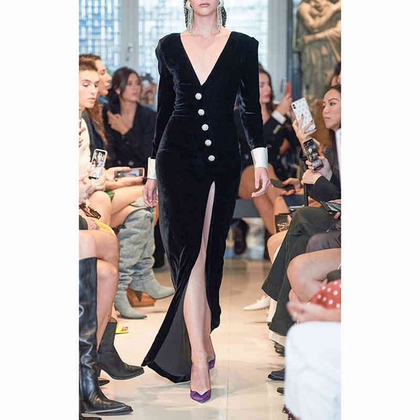 

dress black v-neck long sleeve fashion celebrity evening dress, Black;gray